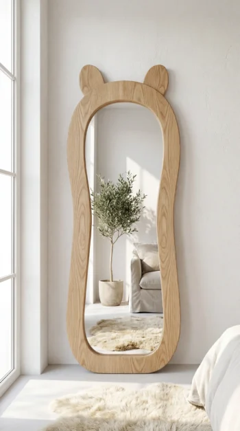 Ash Wood Bear-Ear Mirror in a nursery