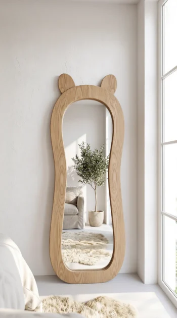 Ash Wood Bear-Ear Mirror bear-ear ash wood grain close-up 1