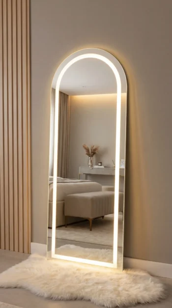 Lumiere Full-Length LED Mirror in a dressing room