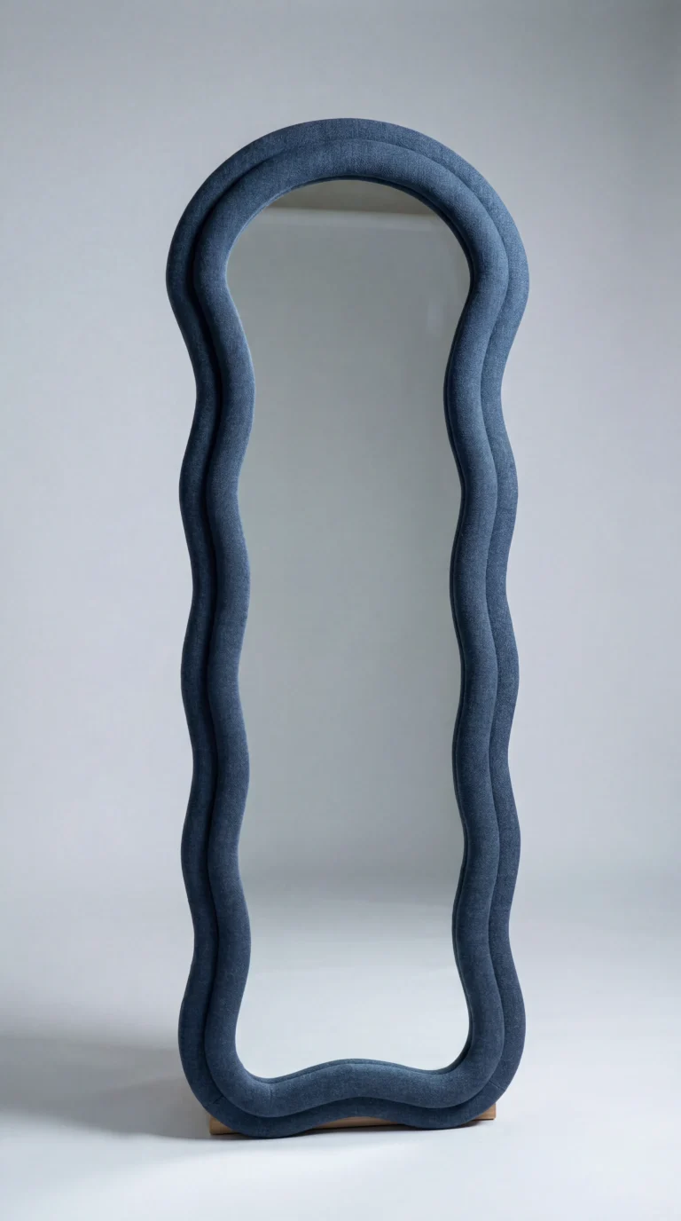 Navy velvet wave mirror