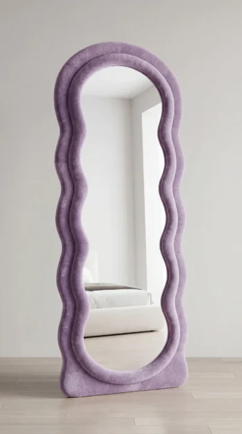 Lavender Velvet Wave Mirror in a teen bedroom