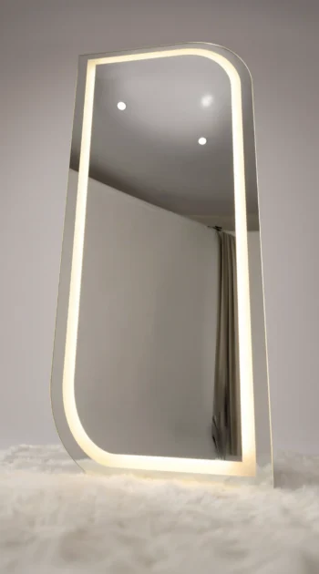 Asymmetric D-Frame Standing LED Mirror inner-perimeter LED light path 1