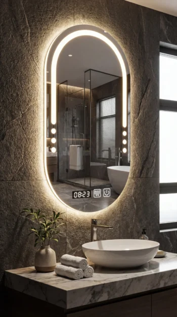Nova Clock LED Mirror in a family bathroom