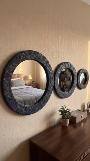 Midnight Marble Mirror Trio in an entryway