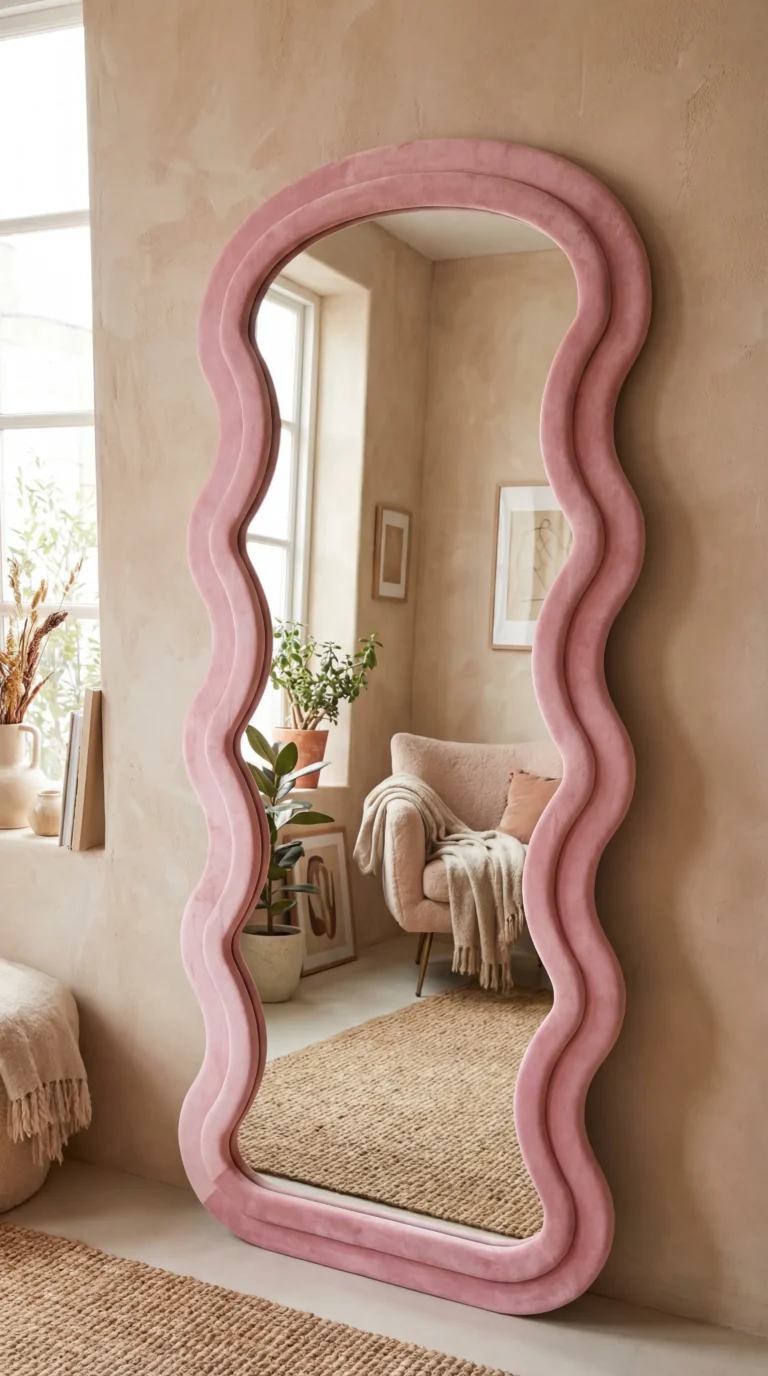 Blush velvet wave mirror