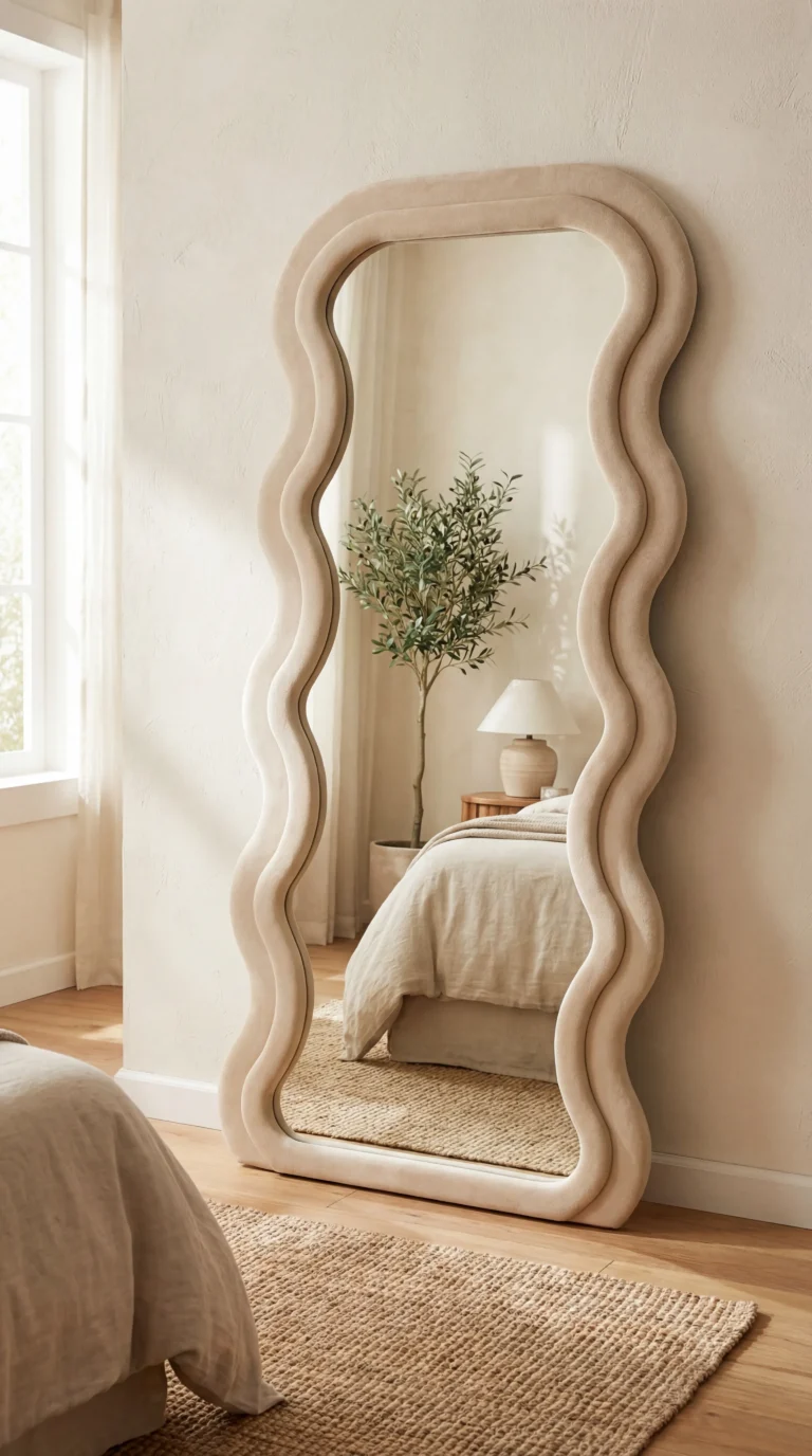 Cream velvet wave mirror