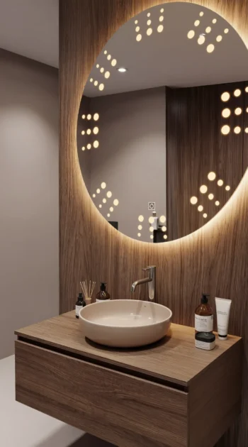 Celestial Dotted Round LED Mirror dotted star pattern lit up 1