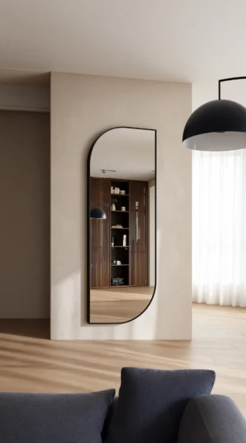 Horizon Curve Mirror half-arch curve in slim black frame 1