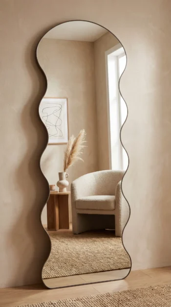 Ethereal Arch Wave Mirror in a minimal Japandi bedroom