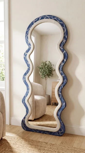 Midnight Botanical Wave Mirror in a drawing room