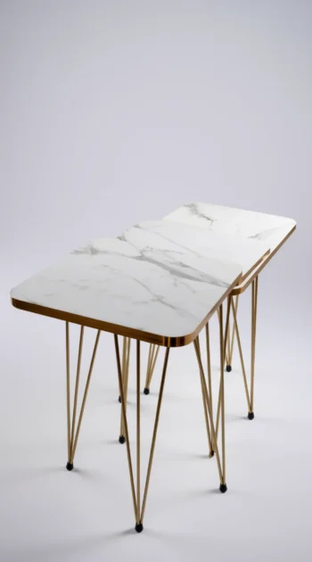 Carrara Luxe Nesting Tables white marble-effect top in a slim gold frame 1